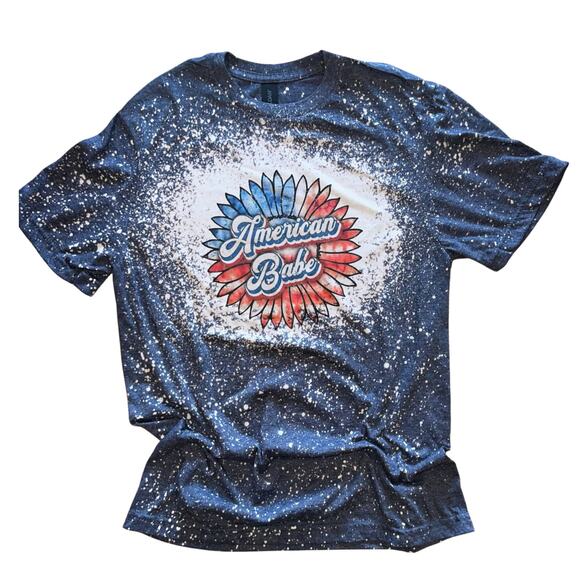 American Babe Patriotic Sunflower Bleached Heather Navy Gildan Tshirt - Picture 1 of 2